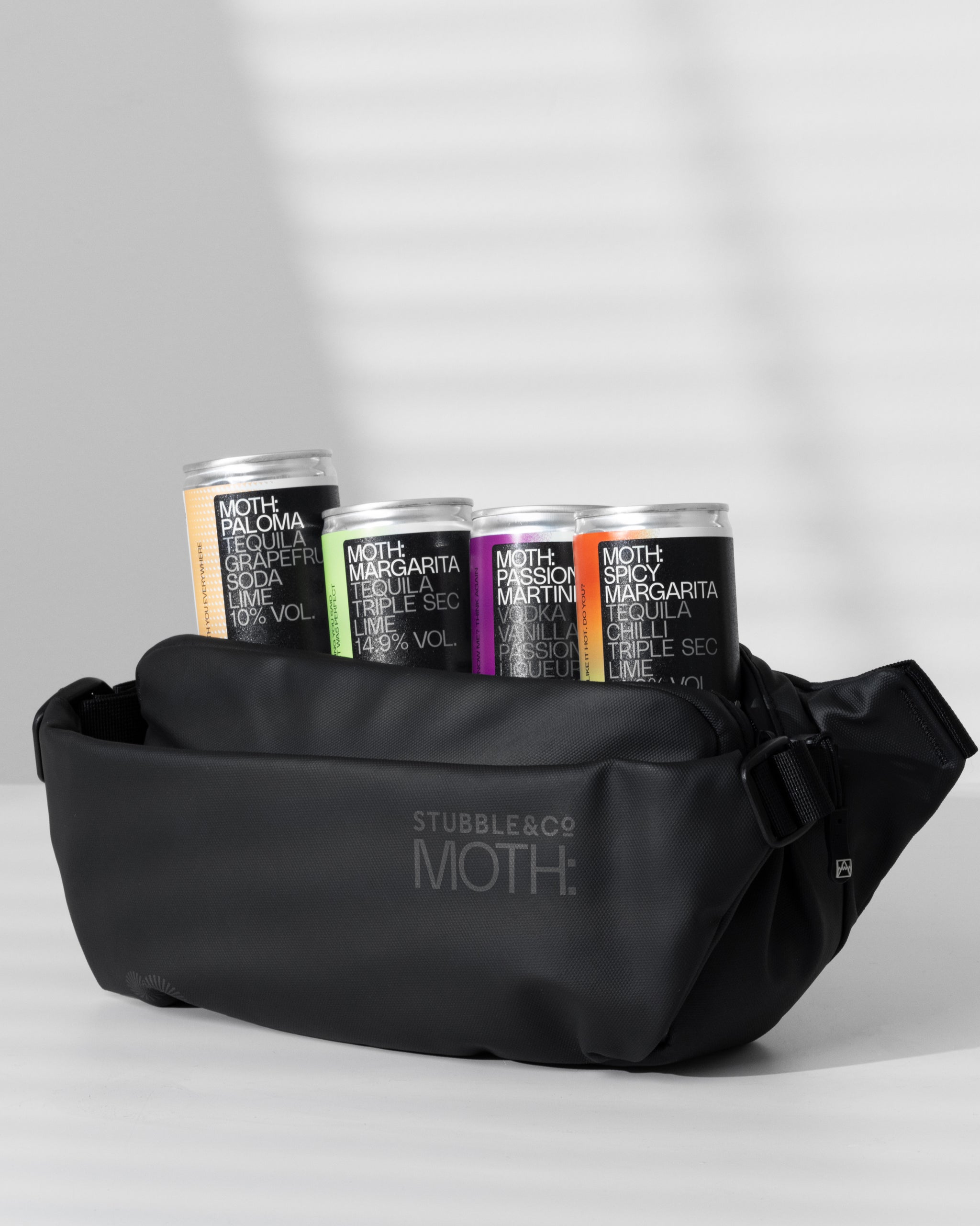 A studio shot of the moth drinks inside the MOTH co-branded crossbody