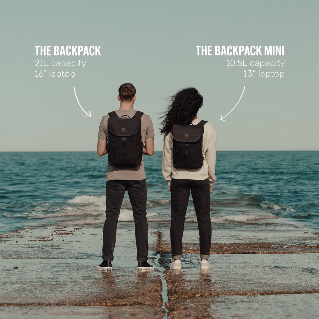 Comparing black backpack sizes