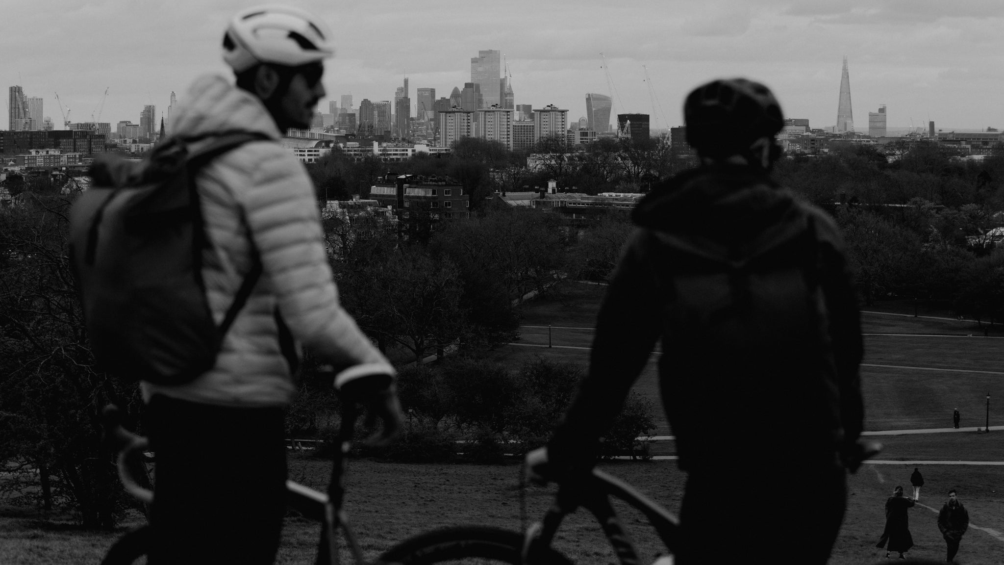 2 men in a park looking over London