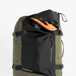 Adventure Bag in Urban Green top view with top pocket open
