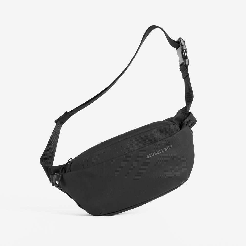 Front view of an All Black Crossbody suitable for men or women