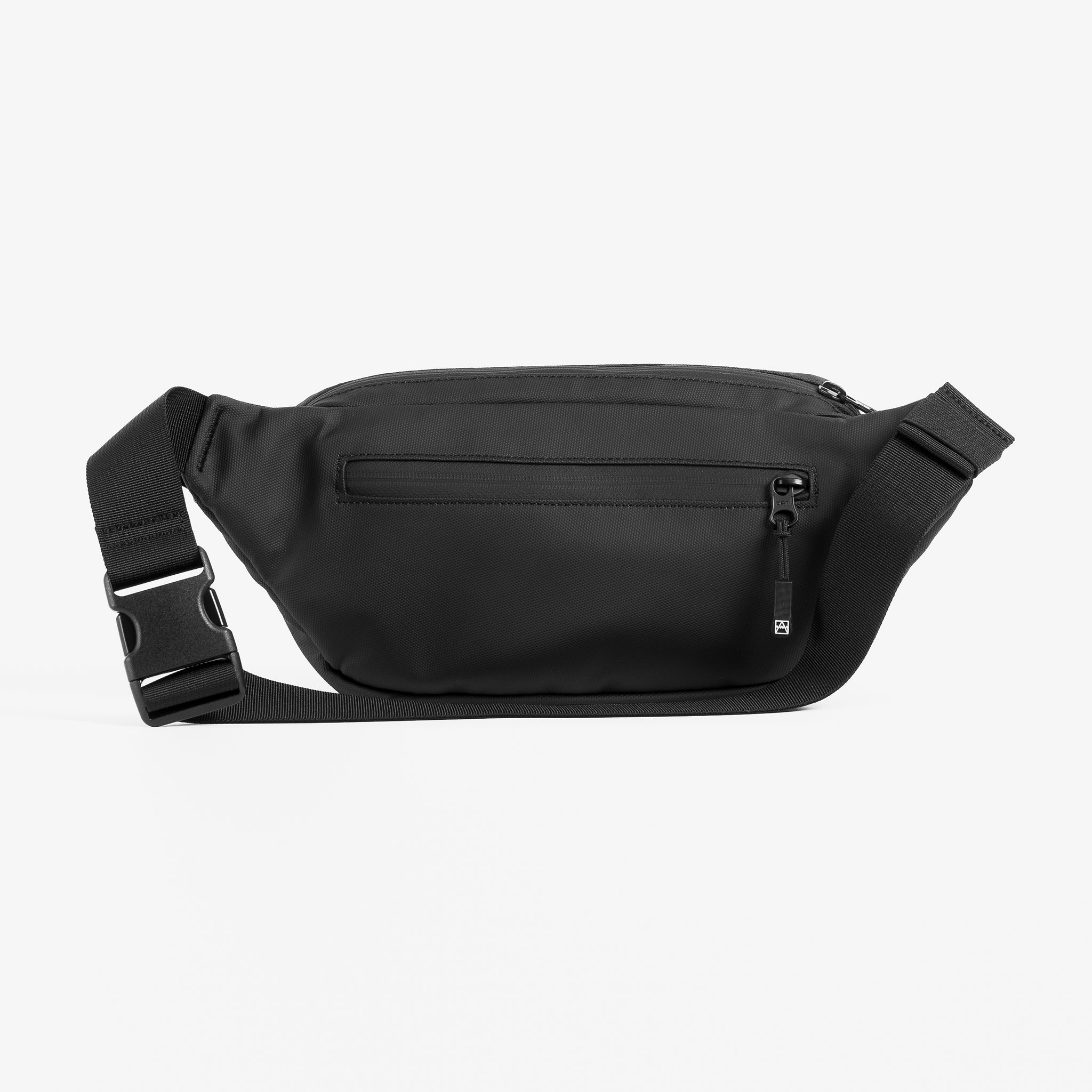 Back view of an All Black Crossbody bag with zip