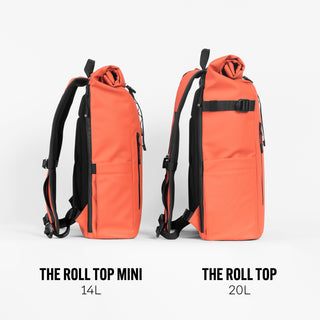 Product shot side view of The Roll Top and Roll Top Mini in Ember Orange,