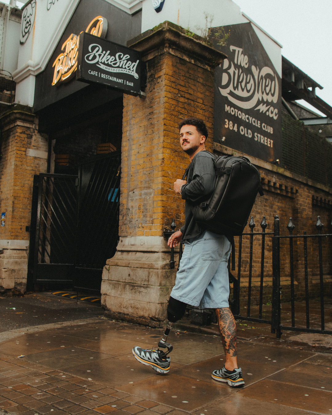 Luke Tarrant arriving at Bike Shed in London