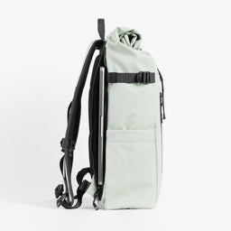Side view of the Roll Top Backpack in Matcha green