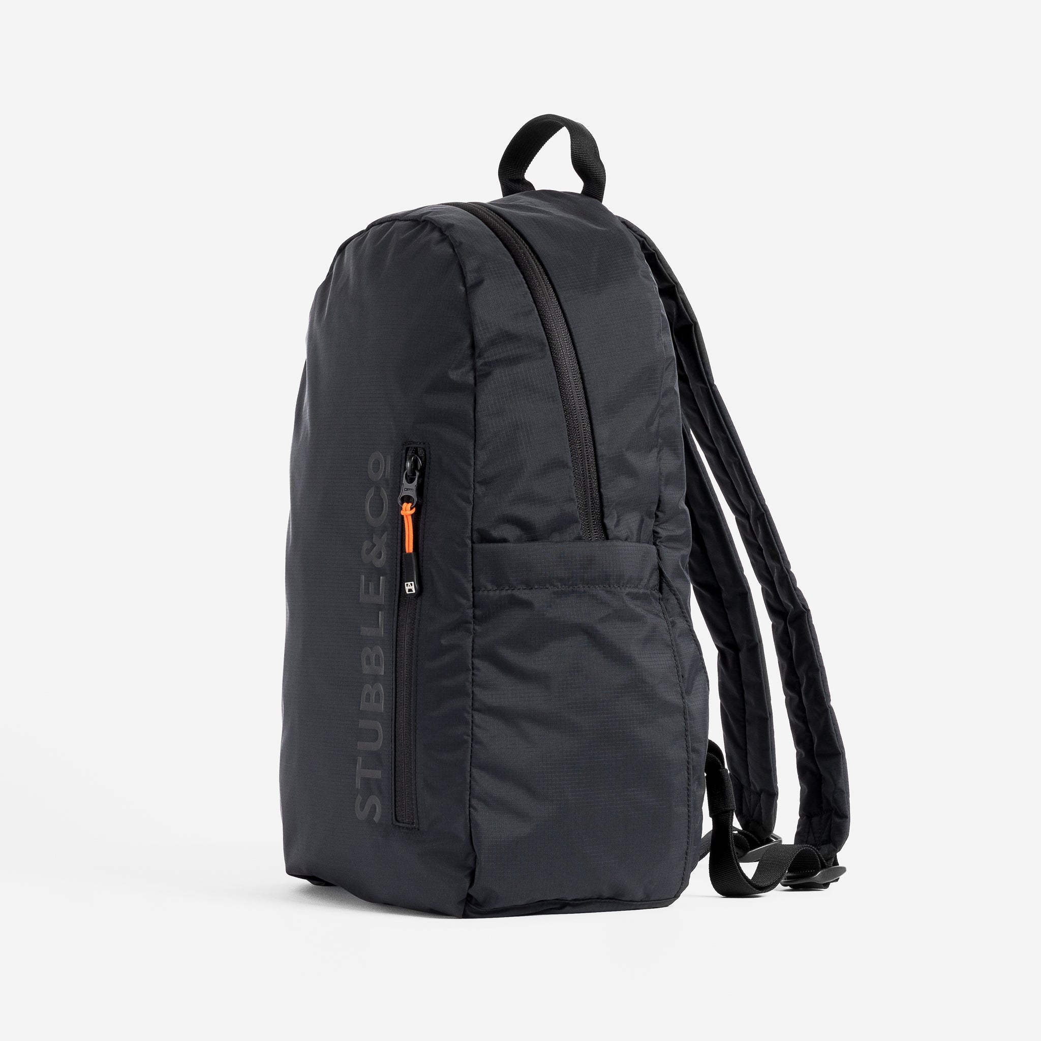 Side view of the packable All Black Ultra Light Backpack