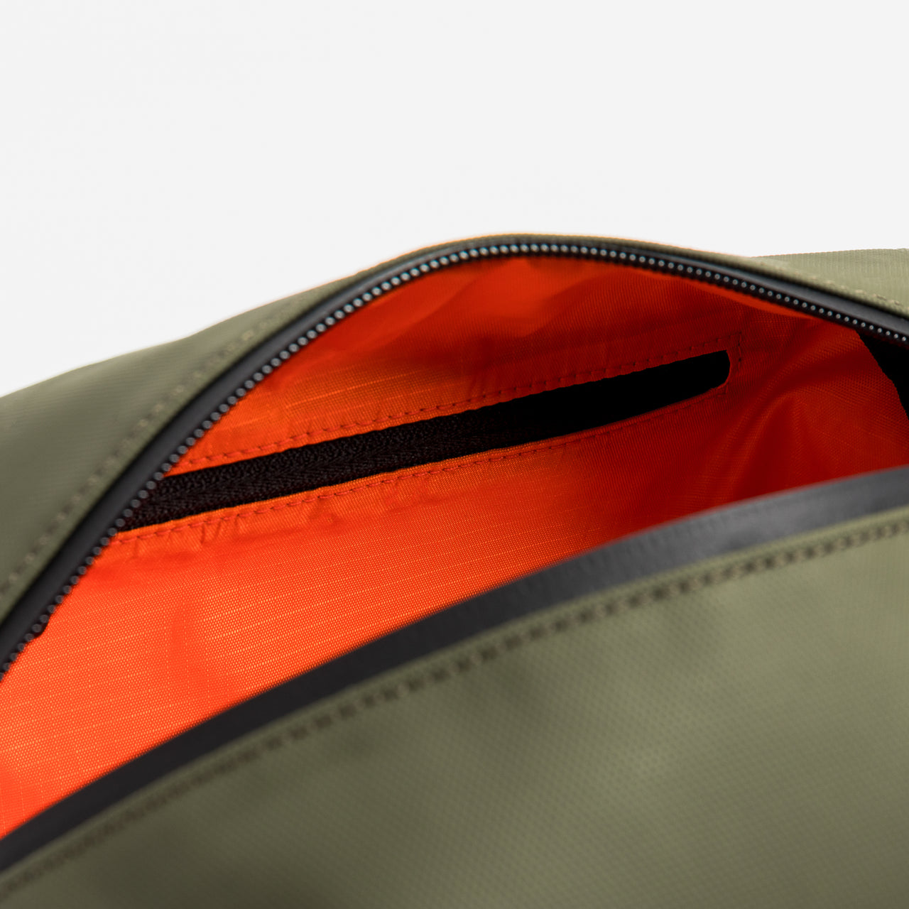 Recycled Plastic Wash Bag in Urban Green close up open
