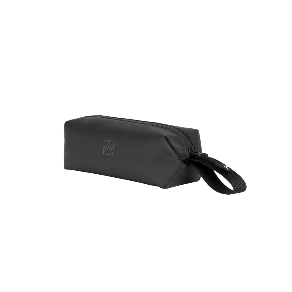 A studio shot of the front and side of a wash bag mini as cut out transparent PNG- black