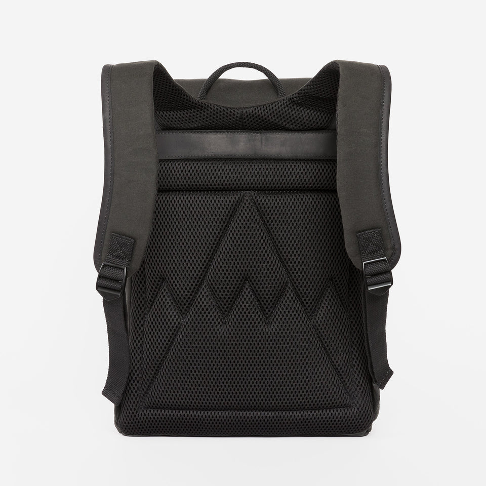 Backpack in grey back view with straps