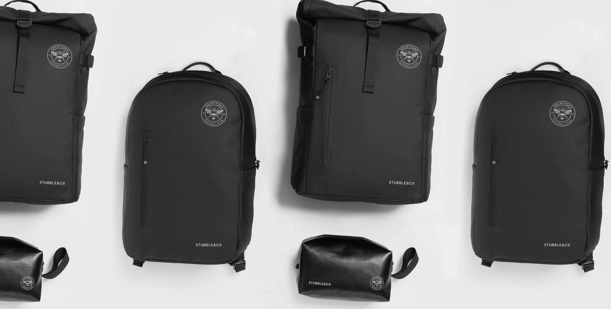 Collection of black bags with Brentford FC logos