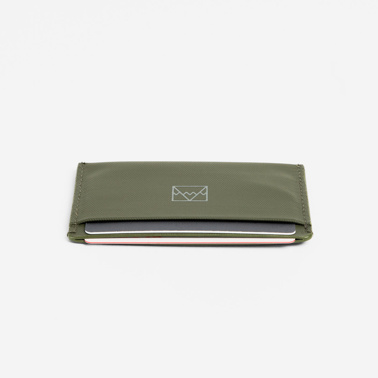 A studio shot of the end of the Card Holder in Urban Green