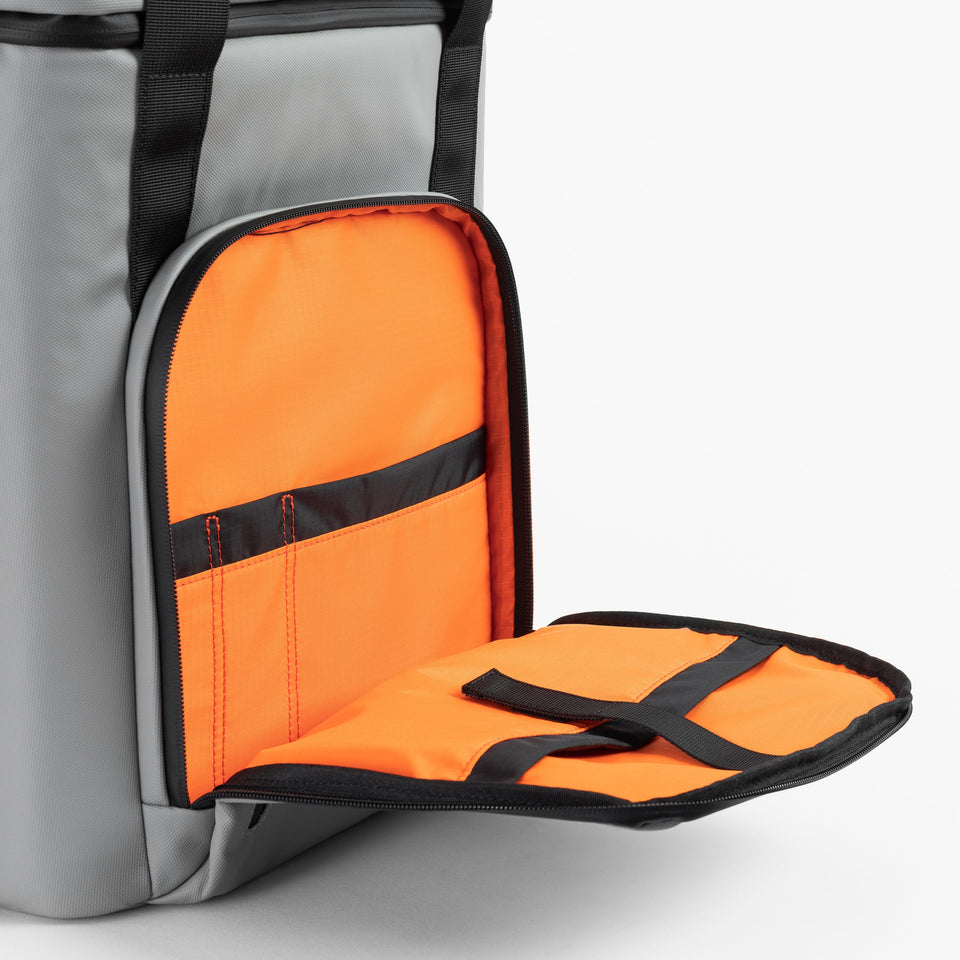 The Cooler backpack with cutlery pocket open
