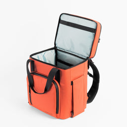 The Cooler Backpack in Ember Orange open view