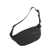 A studio shot of the front and side of a crossbody as cut out transparent PNG- black