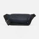 A studio shot of the Midnight Blue Crossbody bag including the external zip 