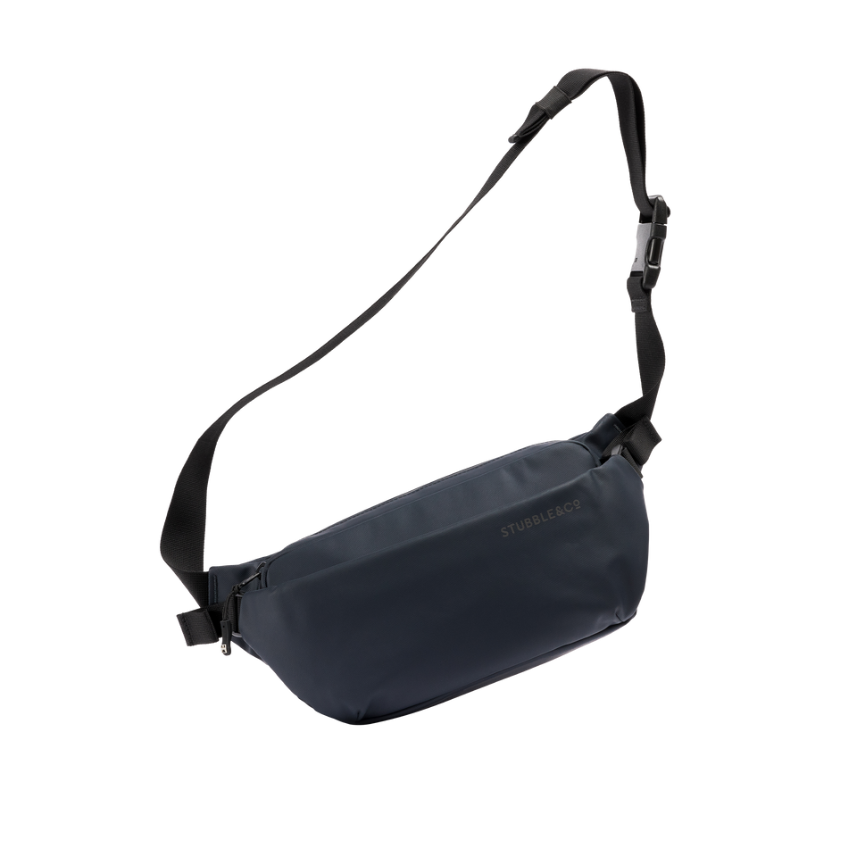 A studio shot of the front and side of a crossbody as cut out transparent PNG- midnight