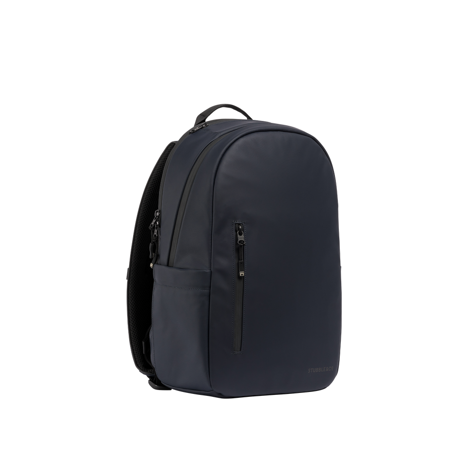 A studio shot of the front and side of an everyday backpack 15l as cut out transparent PNG- midnight