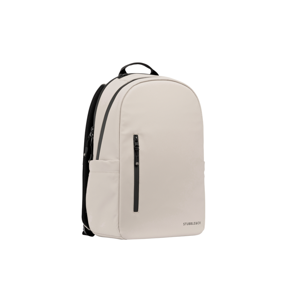 A studio shot of the front and side of an everyday backpack 15l as cut out transparent PNG- sand