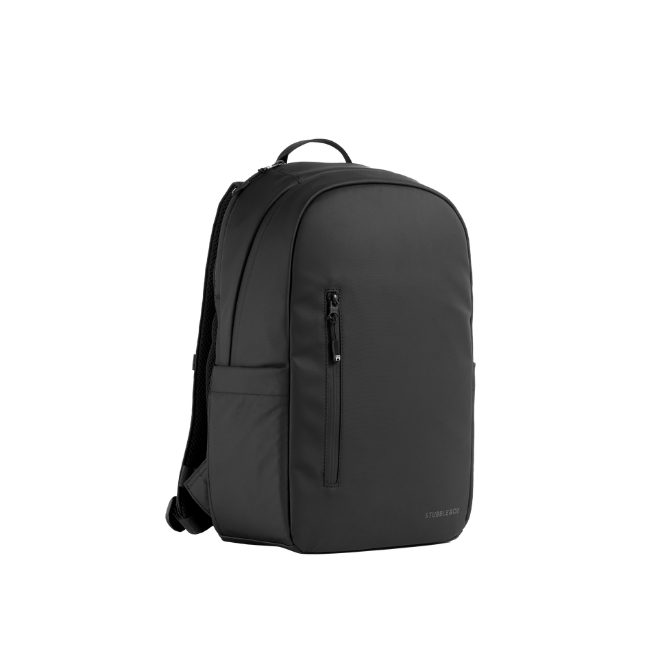 A studio shot of the front and side of a everyday backpack 20l as cut out transparent PNG- black