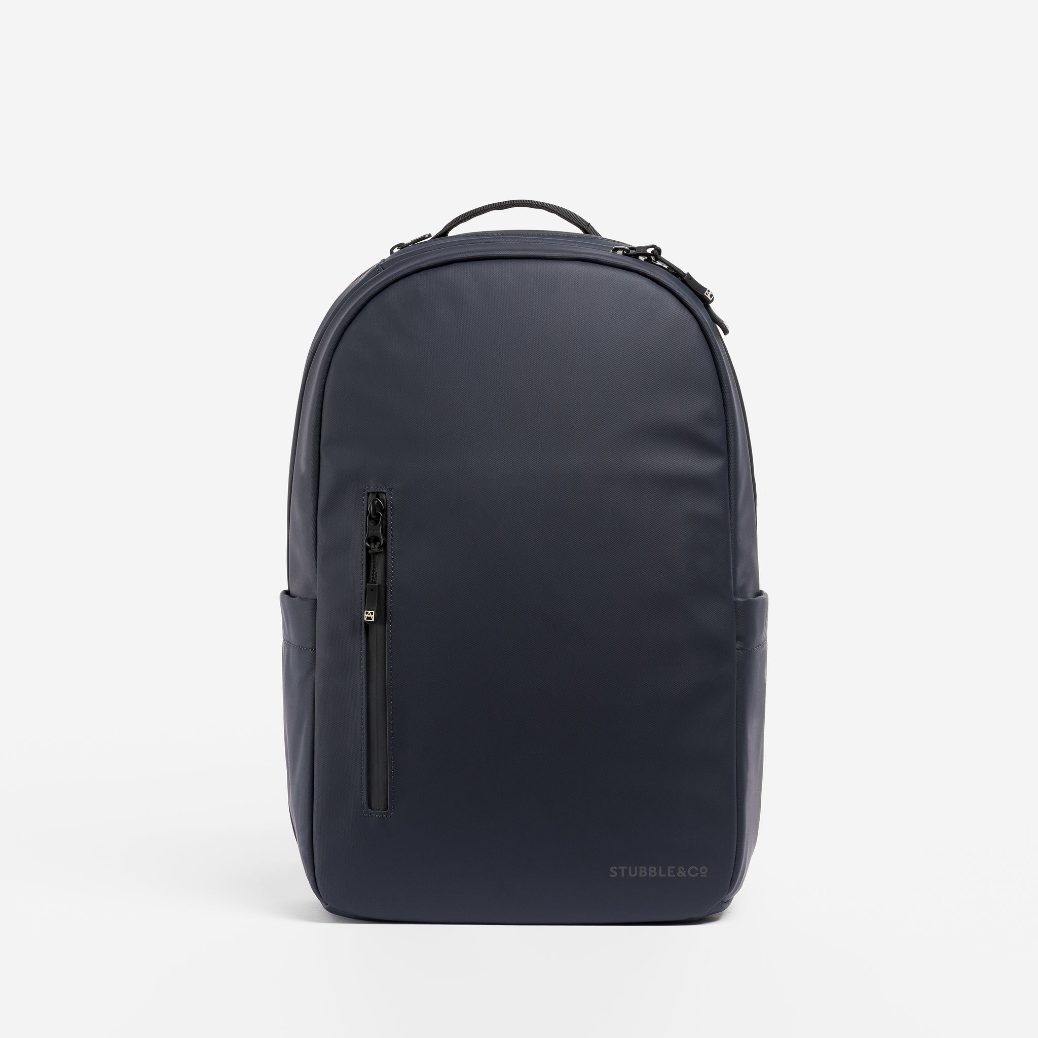 A studio shot of an Everyday Backpack 15L in Midnight Blue showing the front