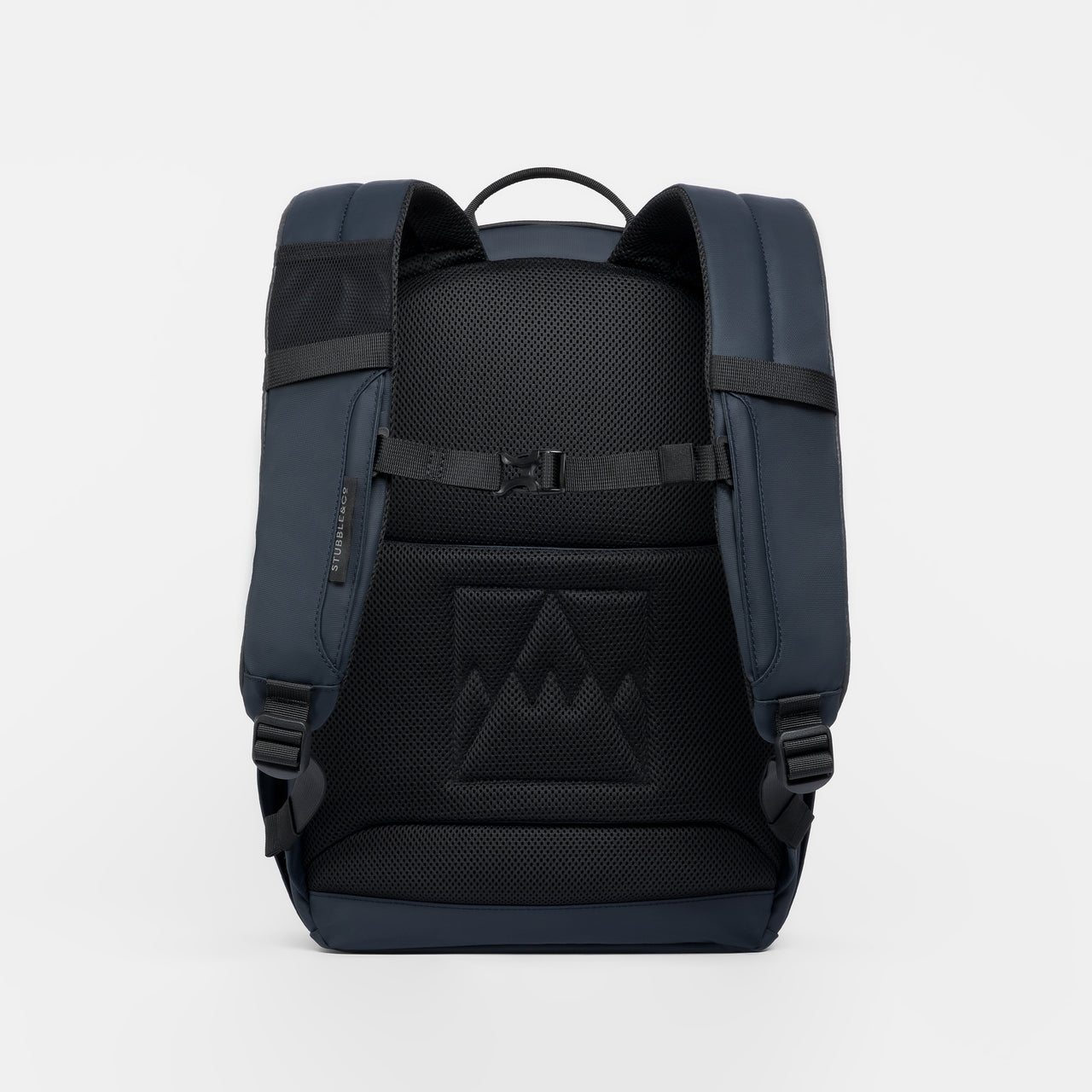 A studio shot of the breathable back panel on the Everyday Backpack in Midnight Blue