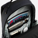 A studio shot of the interior organisation inside an Everyday Backpack in Midnight Blue