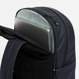 A studio shot of the laptop compartment on the Everyday Backpack in Midnight Blue