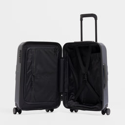 A studio shot of the Hardshell 40L in Midnight Blue standing up and open