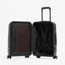 A studio shot of the Hardshell Pro 40L in All Black standing and open