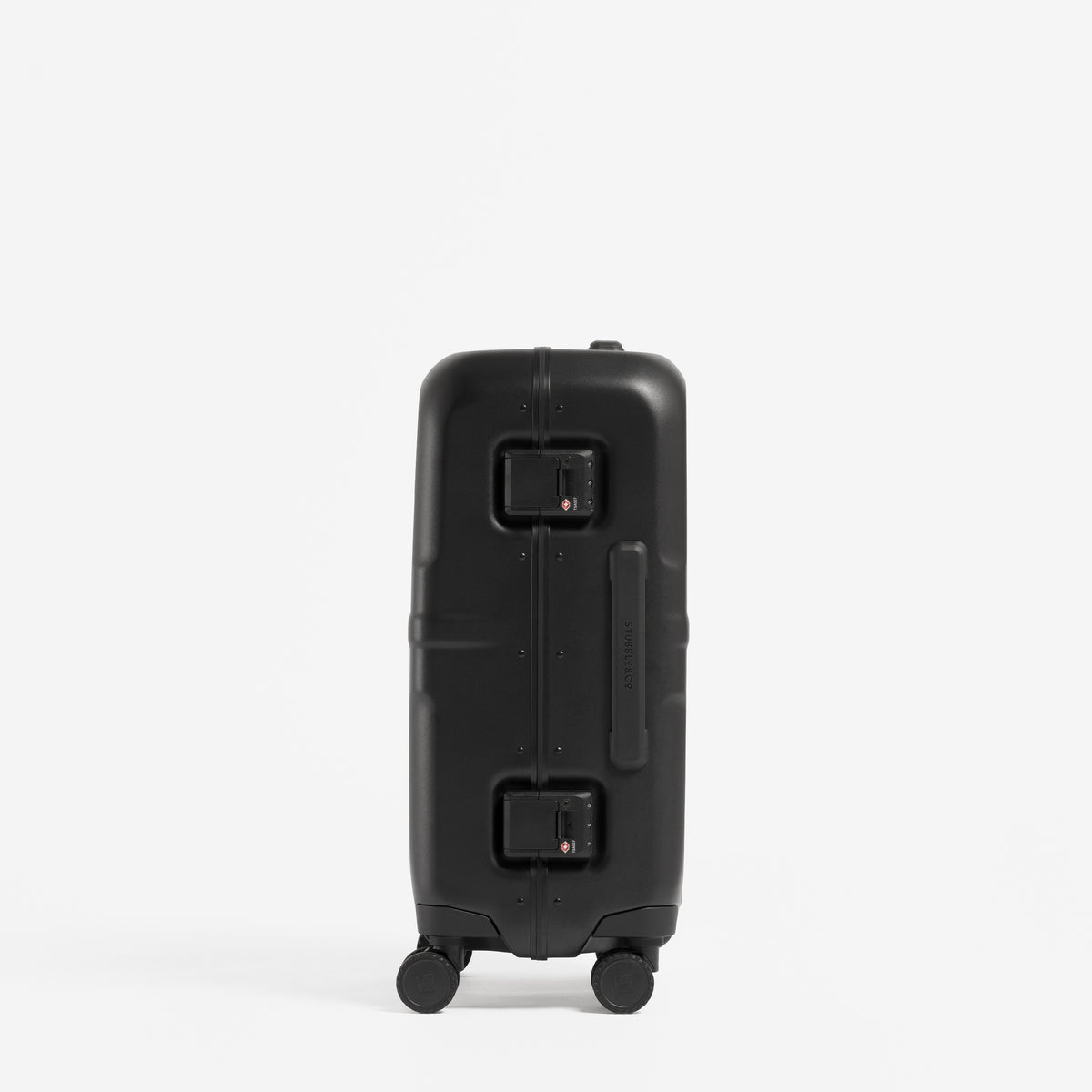A studio shot of the side and grab handle on the Hardshell Pro 40L in All Black