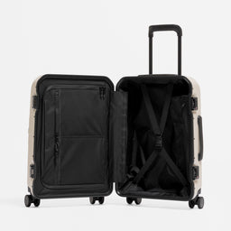 A studio shot of the the Hardshell Pro 40L in Sand standing and open