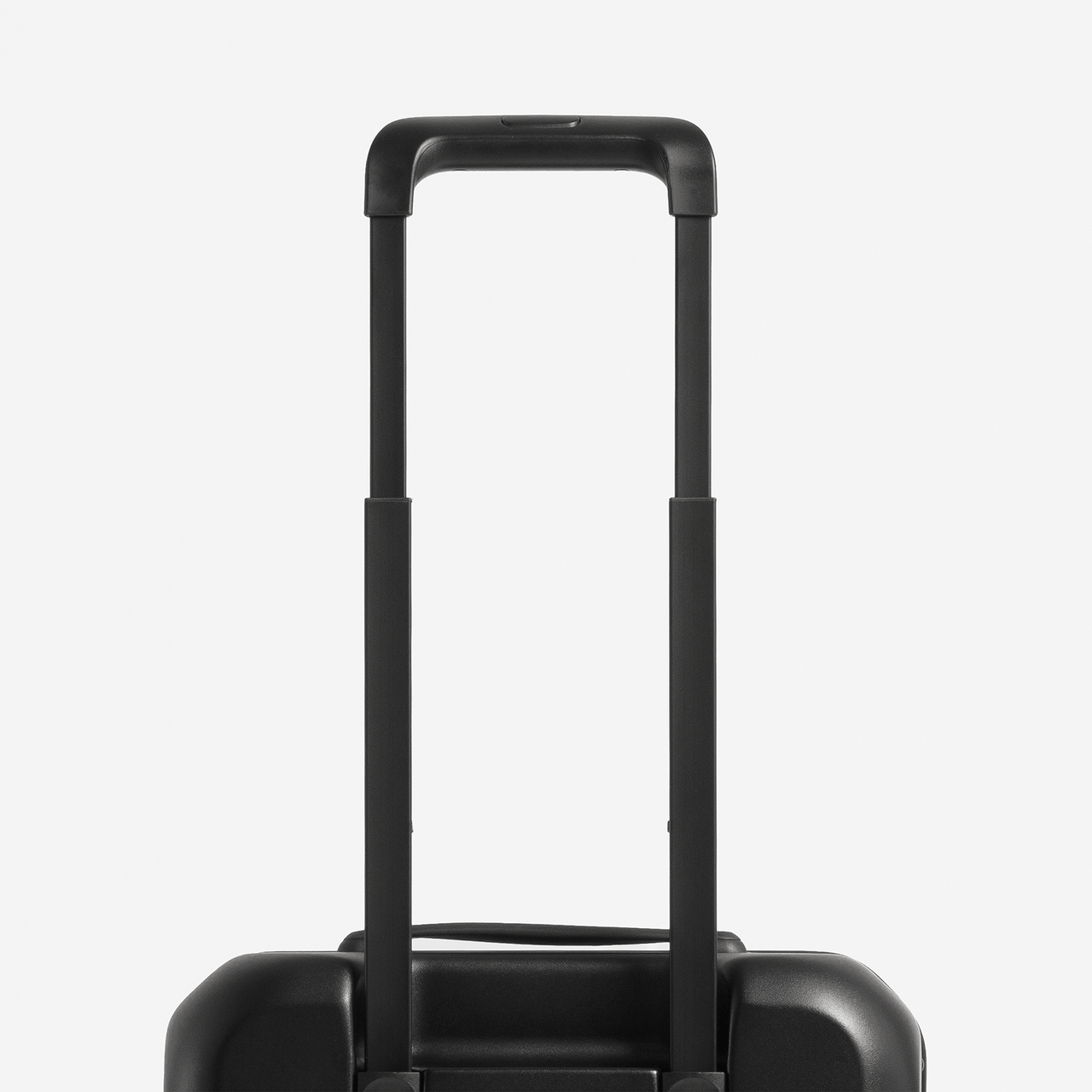 black suitcase telescopic handle in two positions.