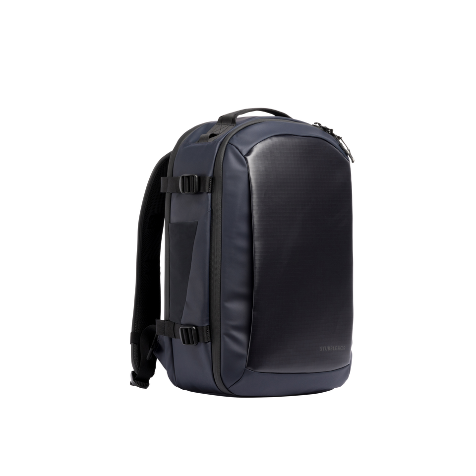 A studio shot of the front and side of an hybrid backpack 20l as cut out transparent PNG- midnight
