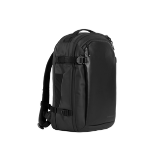 A studio shot of the front and side of a hybrid backpack 30l as cut out transparent PNG-  black