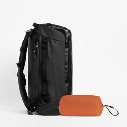 A studio shot of the Kit Bag in All Black / Rust Wash Bag bundle
