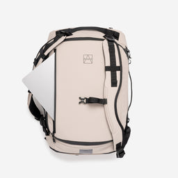 A studio shot of the laptop compartment on the Kit Bag 30L in Sand