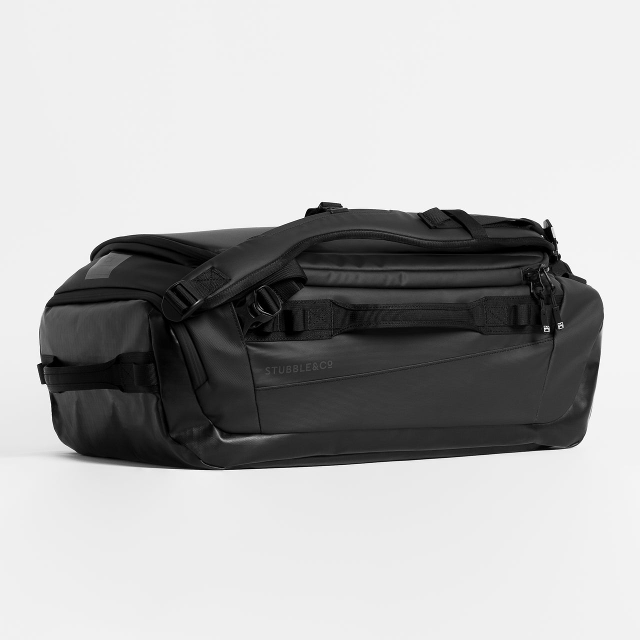 an All Black Kit Bag 30L side angle