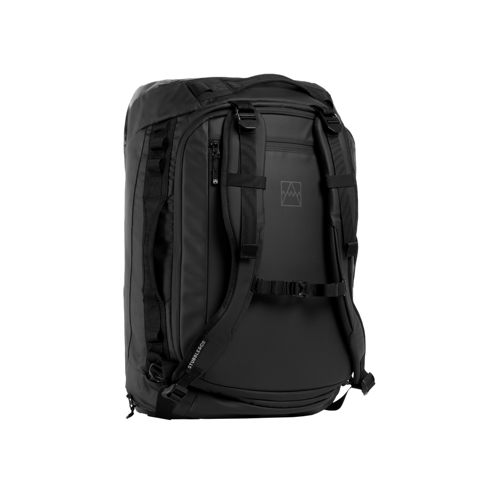 A studio shot of the front and side of Kit Bag 40L as cut out transparent PNG-  black