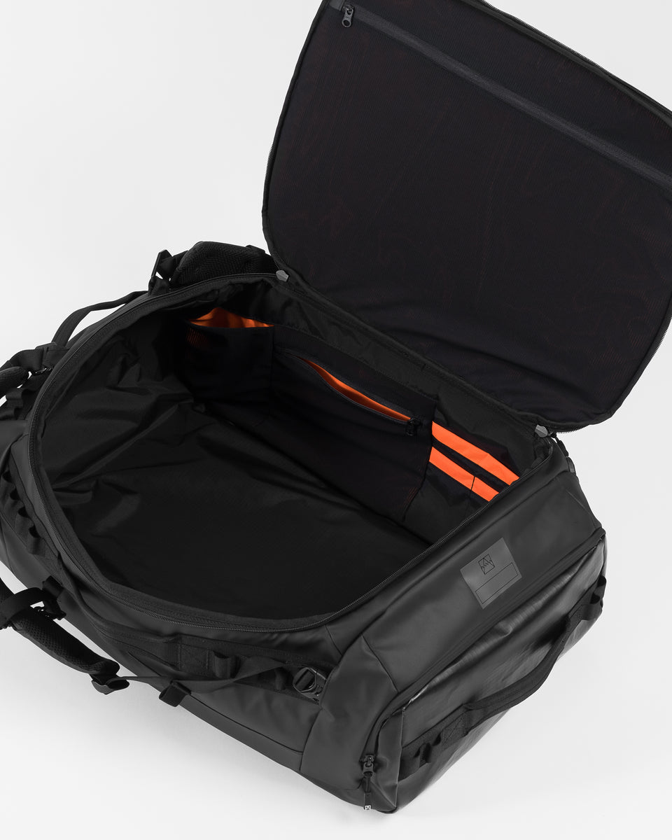 a studio shot of the interior capacity of the kit bag 65l