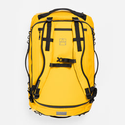 A studio shot of the shoulder straps and back panel on the Kit Bag 65L in Yellow