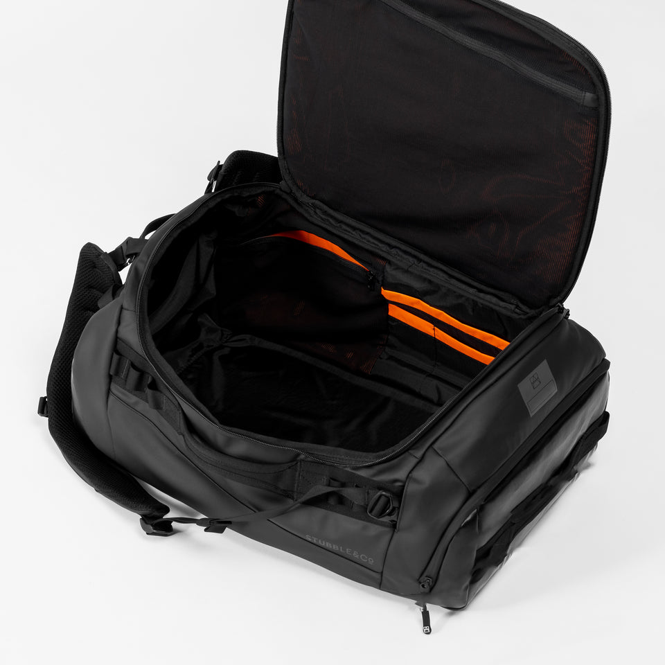 The Kit Bag All Black Backpack open view