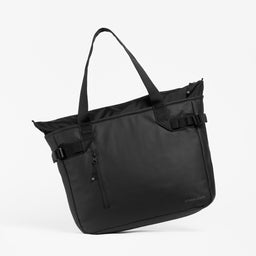 The Tote Bag in All Black front view at an angle handing