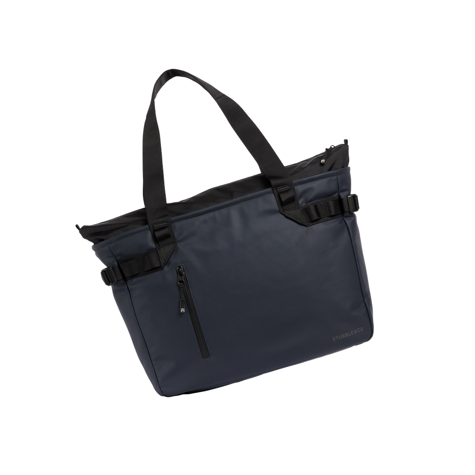 A studio shot of the front and side of a laptop tote 20l as cut out transparent PNG- midnight