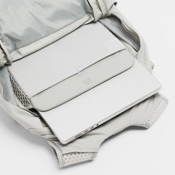 A studio shot of the interior laptop compartment in the Ash Motion Backpack 20L