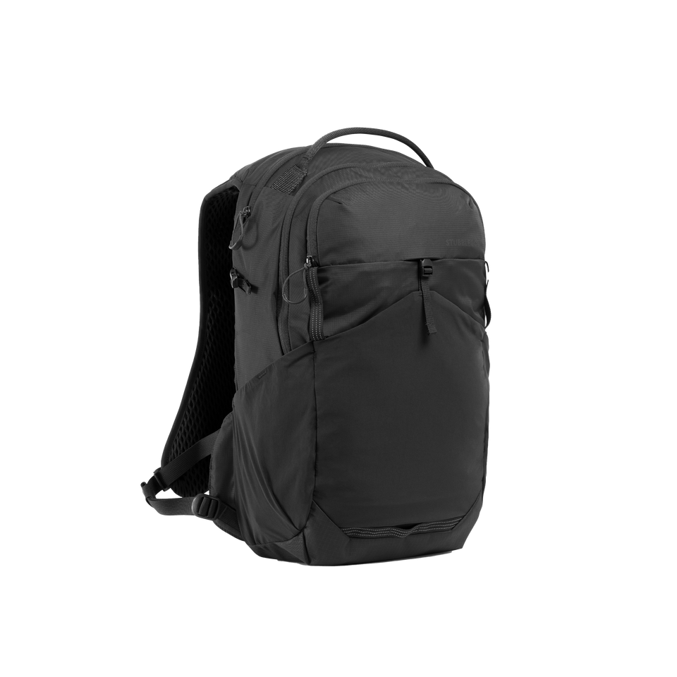 A studio shot of the front and side of an motion backpack 20l as cut out transparent PNG- charcoal