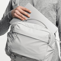 A close up shot of the internal laptop compartment for the Ash Magma and Charcoal Motion Sling 15L