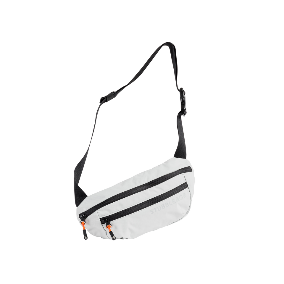 A studio shot of the front and side of a Packable Sling as cut out transparent PNG- white