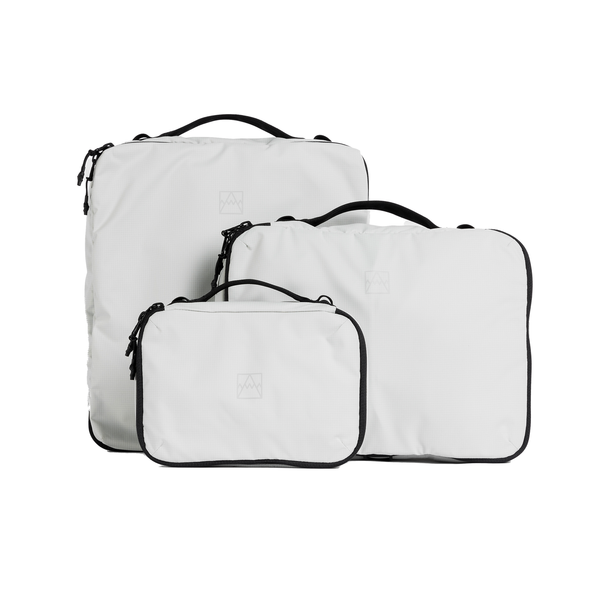 A studio shot of the front and side of a Packing Cube set of 3 as cut out transparent PNG-  white