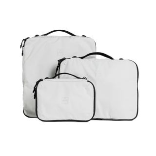 A studio shot of the front and side of a Packing Cube set of 3 as cut out transparent PNG- white