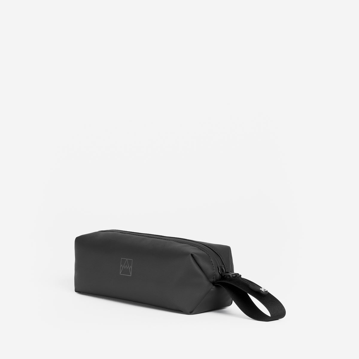 The Wash Bag Mini in All Black at a side angle